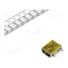 2 pcs x CONNFLY - DS1104-BN0SRS - Socket, USB B mini, SMT, PIN: 5, horizontal, tape, 750pcs.
