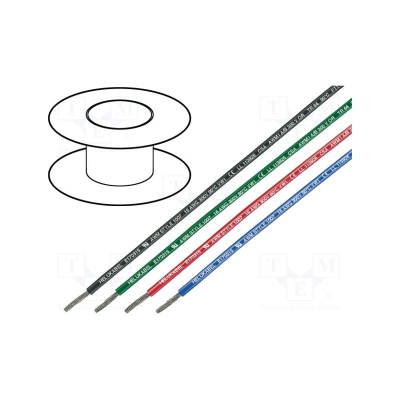 305 m x HELUKABEL - 62300 - Wire, stranded, Cu, 18AWG, PVC, green, 300V, Class: 5, 1x18AWG