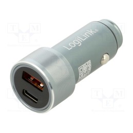 1 pcs x LOGILINK - PA0252 - USB power supply, USB A,USB C socket, Sup.volt: 12÷24VDC, blue
