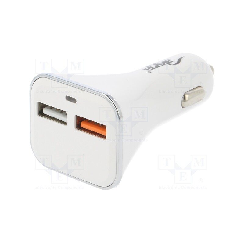 1 pcs x AKYGA - AK-CH-08 - USB power supply, USB A socket x2, Sup.volt: 12÷24VDC, white