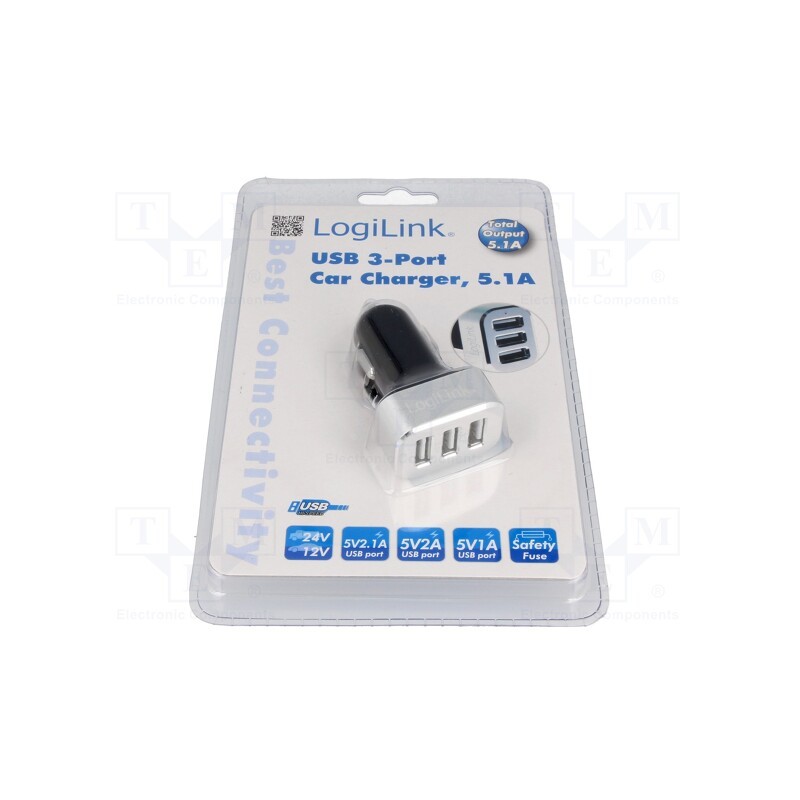 1 pcs x LOGILINK - PA0082 - USB power supply, USB A socket x3, Sup.volt: 12÷24VDC