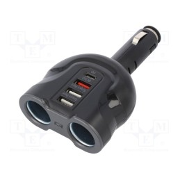 1 pcs x QOLTEC - 50641 - Cigarette lighter splitter, USB A socket x3,USB C socket