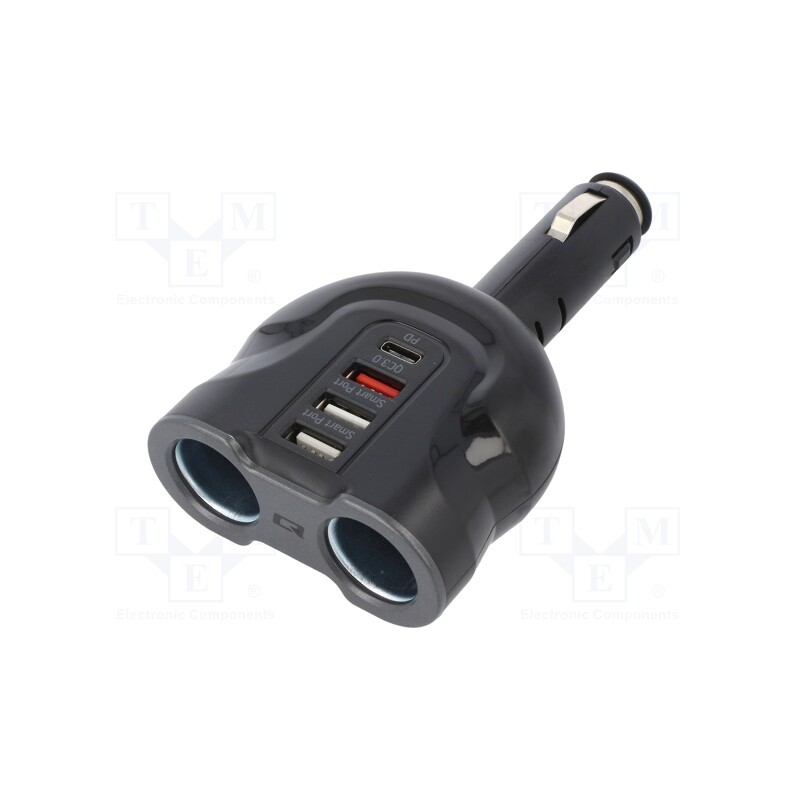 1 pcs x QOLTEC - 50641 - Cigarette lighter splitter, USB A socket x3,USB C socket