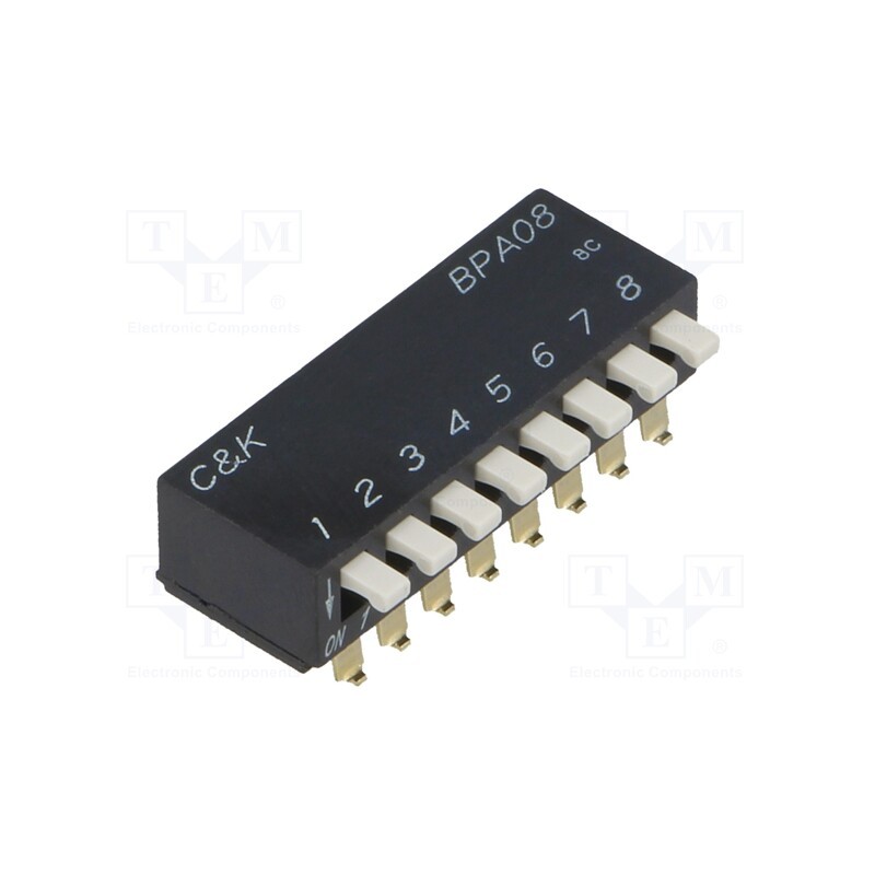 1 pcs x C&K - BPA08SBR - Switch: DIP-SWITCH, Poles number: 8, OFF-ON, 0.025A/24VDC, Pos: 2
