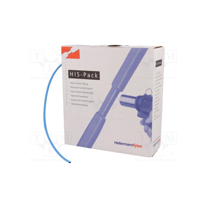 1 pcs x HELLERMANNTYTON - 300-30246 - Heat shrink sleeve, 2: 1, 2.4mm, L: 10m, blue, cardboard packaging