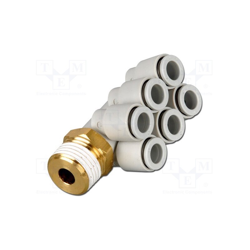 1 pcs x SMC-KQ2ZT06-03AS - Push-in fitting, threaded,angled 90°, -1÷10bar, Thread: R 3/8'