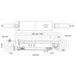Hydraulic piston actuator 80 45 stroke 500mm l 840 hydrolider