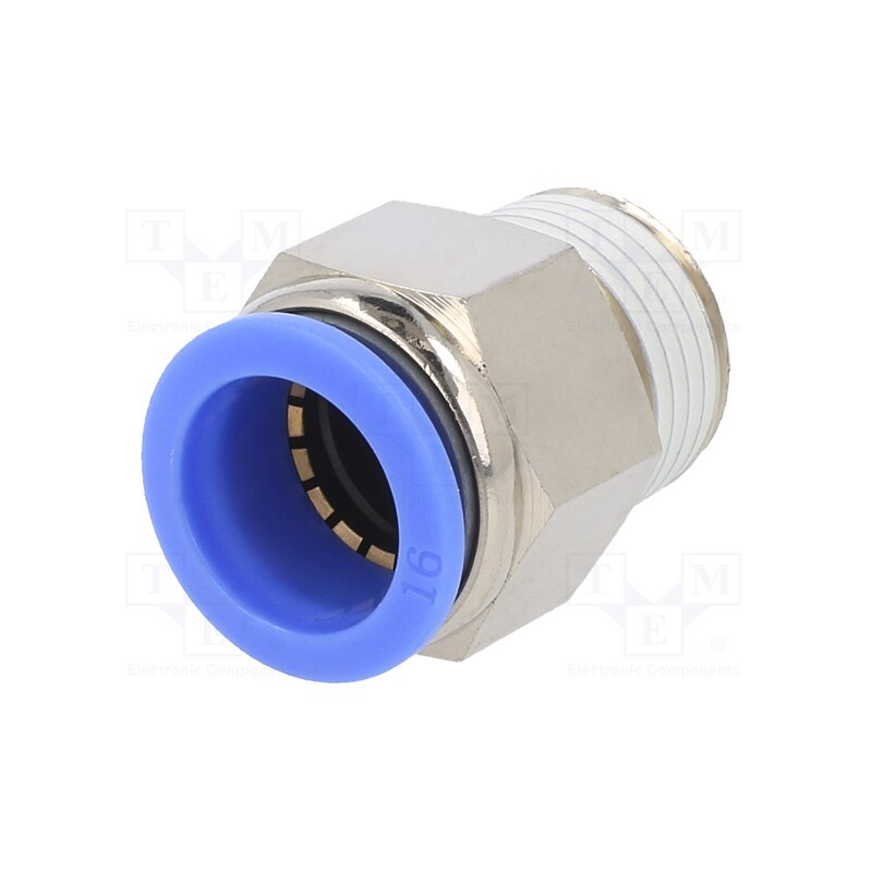 1 pcs x PNEUMAT-123.012-16 - Push-in fitting, straight, -0.95÷15bar, nickel plated brass