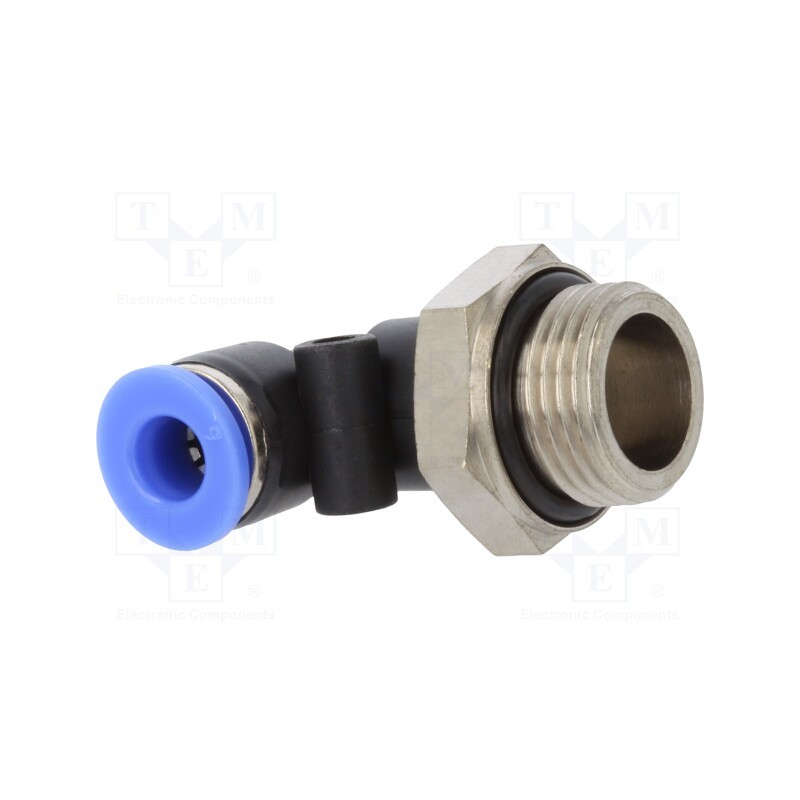 1 pcs x PNEUMAT-125.038-6 - Push-in fitting, angled, -0.95÷15bar, PBT, Thread: G 3/8', 0÷60°C