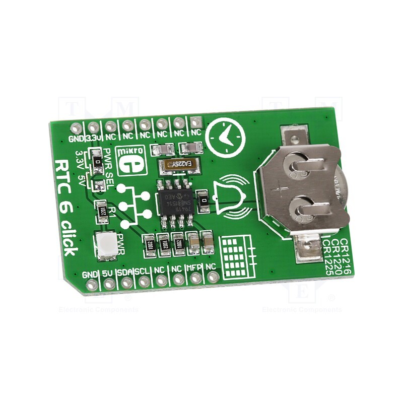1 pcs x MIKROE - RTC6 CLICK - Click board, RTC, I2C, MCP79410, prototype board, 3.3VDC,5VDC