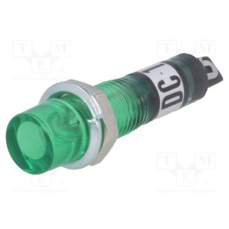 5 pcs x NINIGI- Indicator: with FLUO neon lamp, flat, green, 230VAC, Cutout: Ø10mm