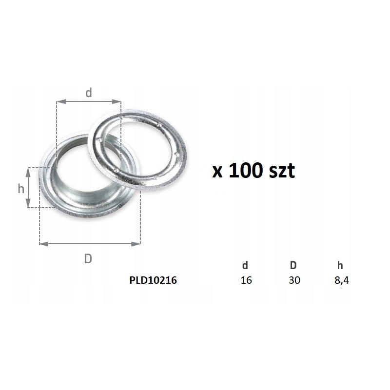 Eyelet for tarpaulin, tarpaulin eyelets, diameter 16, 100 pcs