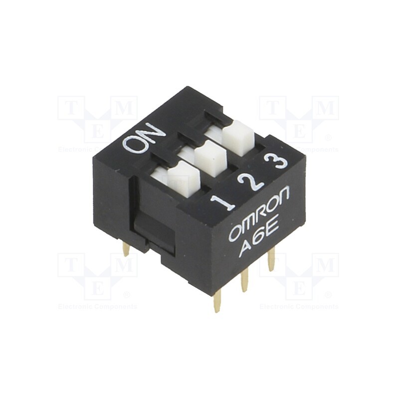 1 pcs x OMRON OCB - A6E-3104-N - Switch: DIP-SWITCH, Poles number: 3, ON-OFF, 0.025A/24VDC, Pos: 2
