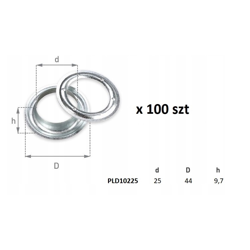 Eyelet for tarpaulin, tarpaulin eyelets, diameter 25, 100 pcs