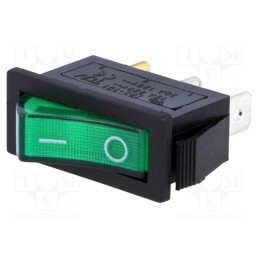 1 pcs x - RSI1013C3GN - ROCKER, SPST, Pos: 2, ON-OFF, 15A/250VAC, green, neon lamp, 35mΩ