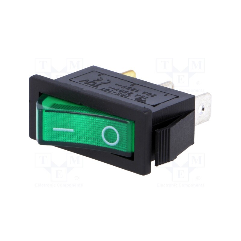 1 pcs x - RSI1013C3GN - ROCKER, SPST, Pos: 2, ON-OFF, 15A/250VAC, green, neon lamp, 35mΩ