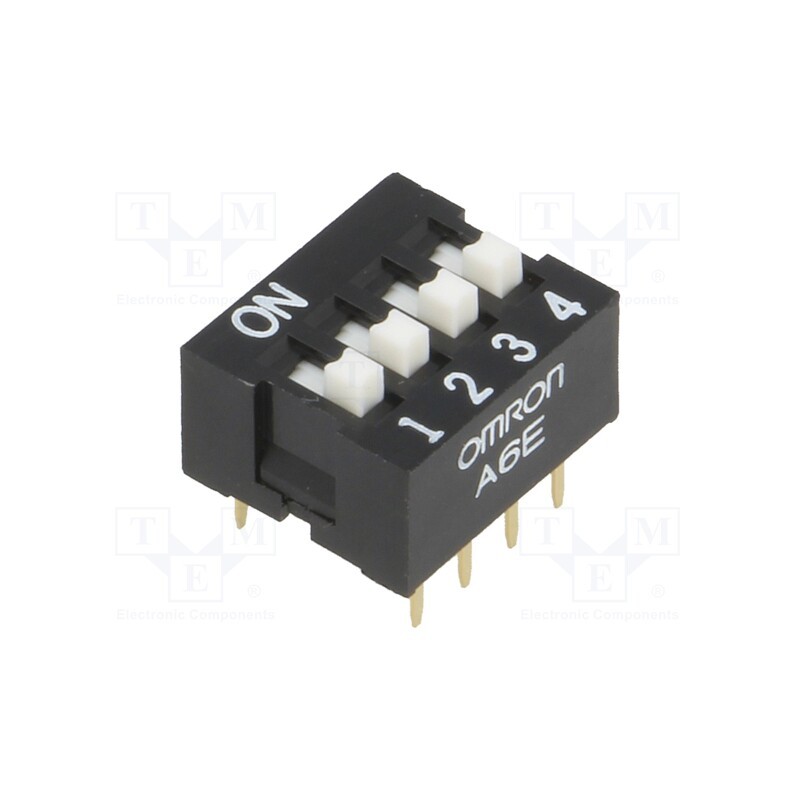 1 pcs x OMRON OCB - A6E-4104-N - Switch: DIP-SWITCH, Poles number: 4, ON-OFF, 0.025A/24VDC, Pos: 2