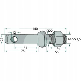Bolted pin, diameter 22mm, category 1