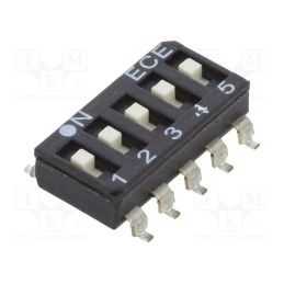 1 pcs x ECE - ESD105LTZ - Switch: DIP-SWITCH, Poles number: 5, OFF-ON, 0.025A/24VDC, Pos: 2