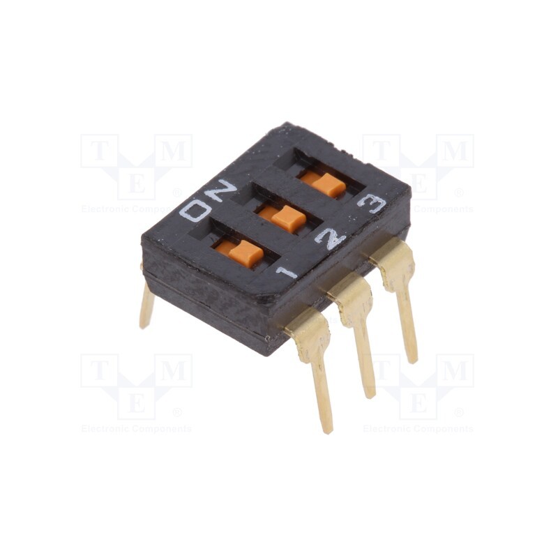 1 pcs x OMRON OCB - A6T-3101 - Switch: DIP-SWITCH, Poles number: 3, ON-OFF, 0.025A/24VDC, Pos: 2