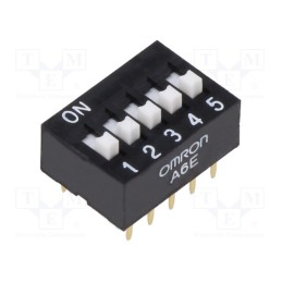 1 pcs x OMRON OCB - A6E-5104-N - Switch: DIP-SWITCH, Poles number: 5, ON-OFF, 0.025A/24VDC, Pos: 2