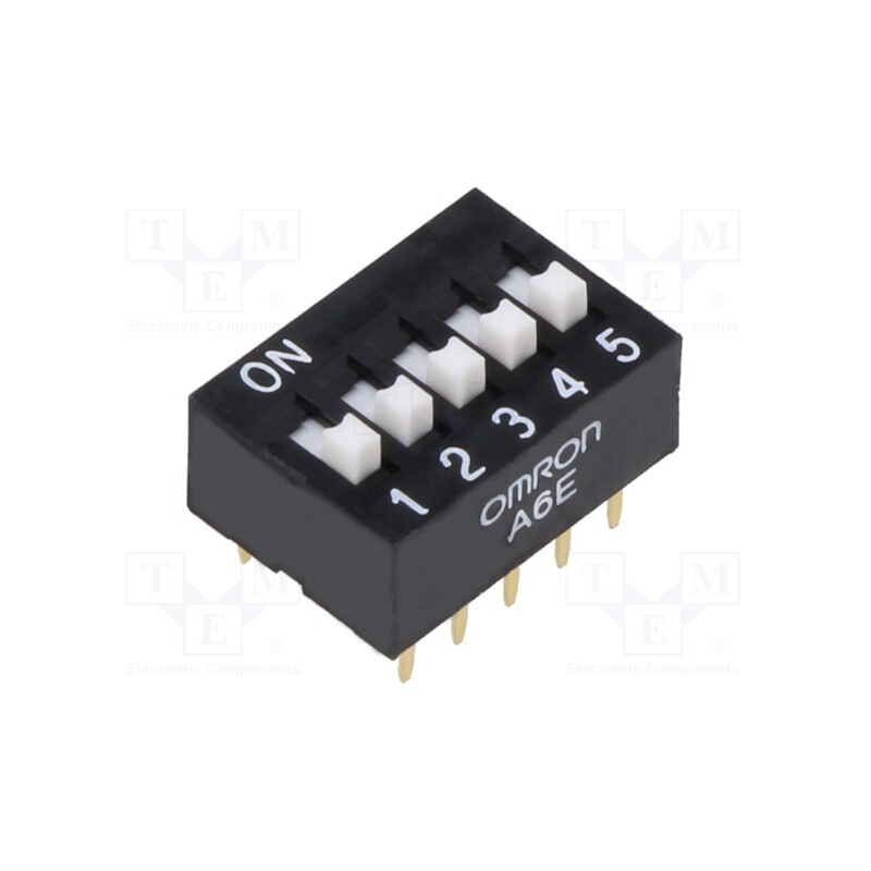1 pcs x OMRON OCB - A6E-5104-N - Switch: DIP-SWITCH, Poles number: 5, ON-OFF, 0.025A/24VDC, Pos: 2