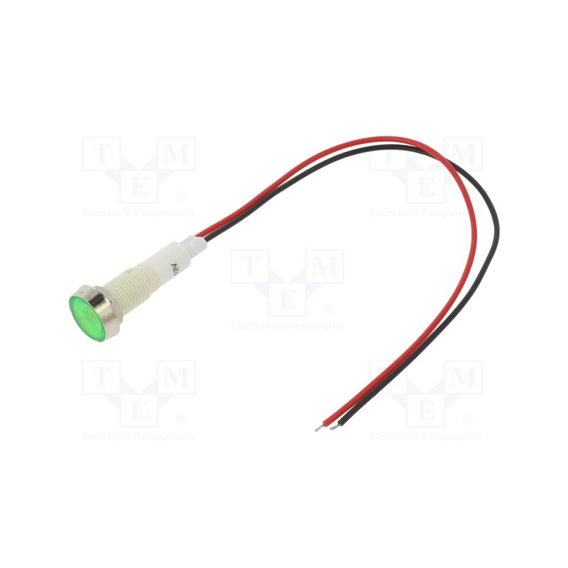 1 pcs x NINIGI - IND10P-12G-W - Indicator: LED, flat, green, 12VDC, 12VAC, Ø10mm, leads 200mm