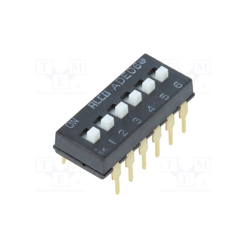 1 pcs x TE Connectivity - 1825360-4 - Switch: DIP-SWITCH, Poles number: 6, ON-OFF, 0.1A/24VDC, Pos: 2