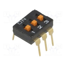 1 pcs x OMRON OCB - A6T-3104 - Switch: DIP-SWITCH, Poles number: 3, ON-OFF, 0.025A/24VDC, Pos: 2