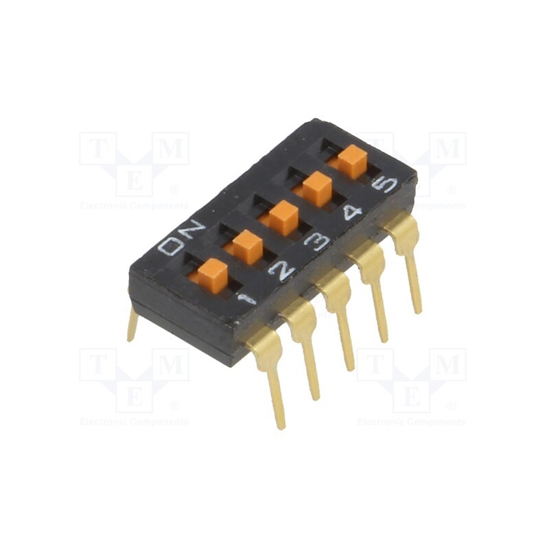 1 pcs x OMRON OCB - A6T-5104 - Switch: DIP-SWITCH, Poles number: 5, ON-OFF, 0.025A/24VDC, Pos: 2