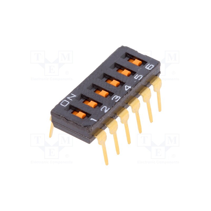 1 pcs x OMRON OCB - A6T-6101 - Switch: DIP-SWITCH, Poles number: 6, ON-OFF, 0.025A/24VDC, Pos: 2