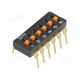 1 pcs x OMRON OCB - A6T-6104 - Switch: DIP-SWITCH, Poles number: 6, ON-OFF, 0.025A/24VDC, Pos: 2