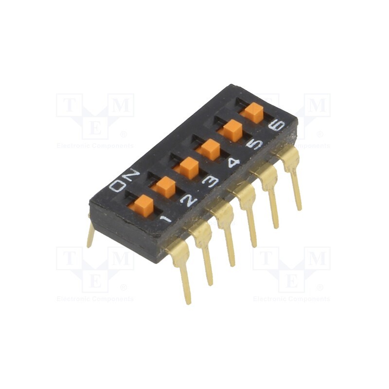 1 pcs x OMRON OCB - A6T-6104 - Switch: DIP-SWITCH, Poles number: 6, ON-OFF, 0.025A/24VDC, Pos: 2