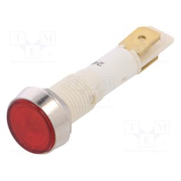 1 pcs x NINIGI - IND10P-24R-C - Indicator: LED, flat, red, 24VDC, 24VAC, Ø10mm, plastic, Body: silver