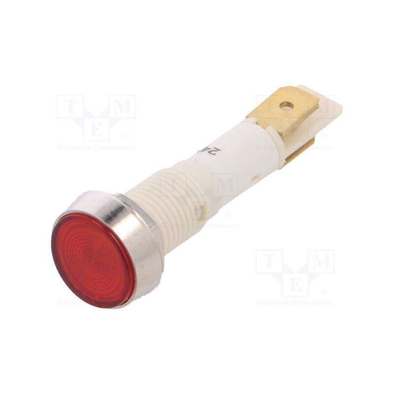 1 pcs x NINIGI - IND10P-24R-C - Indicator: LED, flat, red, 24VDC, 24VAC, Ø10mm, plastic, Body: silver