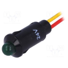 1 pcs x SCI - R9-73L-11-24GREEN - Indicator: LED, prominent, green, 24VDC, Ø8.2mm, IP40, leads 170mm