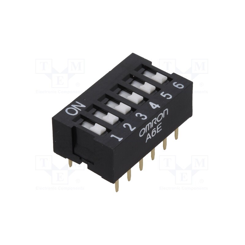 1 pcs x OMRON OCB - A6E-6101-N - Switch: DIP-SWITCH, Poles number: 6, ON-OFF, 0.025A/24VDC, Pos: 2