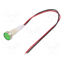 1 pcs x NINIGI - IND10P-24G-W - Indicator: LED, flat, green, 24VDC, 24VAC, Ø10mm, leads 200mm
