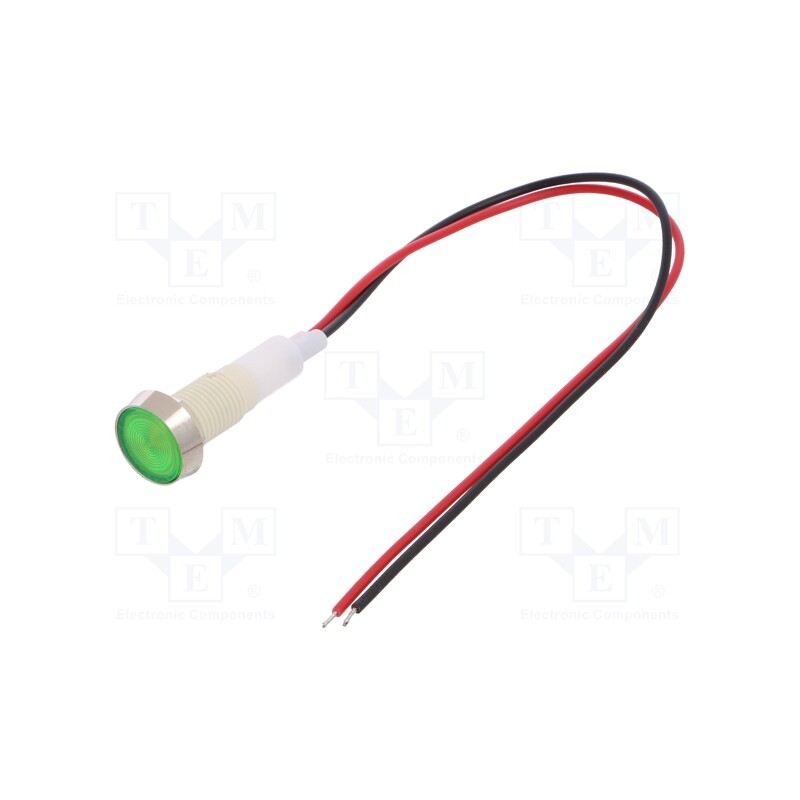 1 pcs x NINIGI - IND10P-24G-W - Indicator: LED, flat, green, 24VDC, 24VAC, Ø10mm, leads 200mm