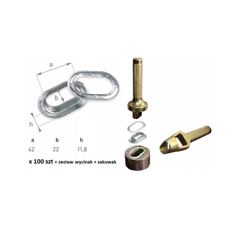 100 pcs of eyelets for a 42x22 tarpaulin, crimp and cut out