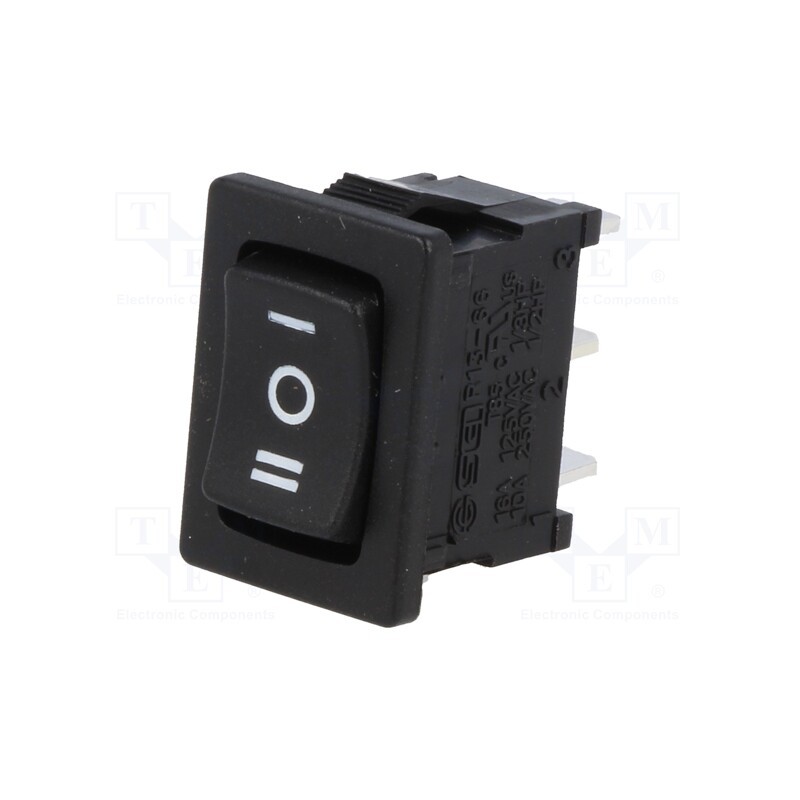 1 pcs x SCI - R13-66I-02-BB-76D - ROCKER, SP3T, Pos: 3, (ON)-OFF-(ON), 10A/250VAC, black, none, 50mΩ