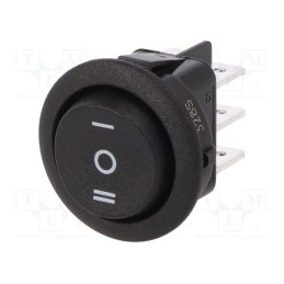 1 pcs x CANAL ELECTRONIC - MR3-230-R6-BBNWC - ROCKER, DP3T, Pos: 3, ON-OFF-ON, 10A/250VAC, black, none, 20mΩ, Ø20mm