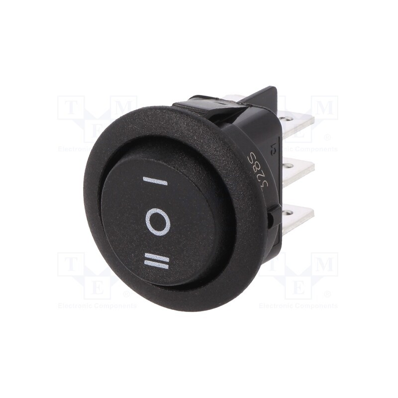 1 pcs x CANAL ELECTRONIC - MR3-230-R6-BBNWC - ROCKER, DP3T, Pos: 3, ON-OFF-ON, 10A/250VAC, black, none, 20mΩ, Ø20mm