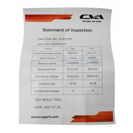 Hydraulic pump tested with cva certificate