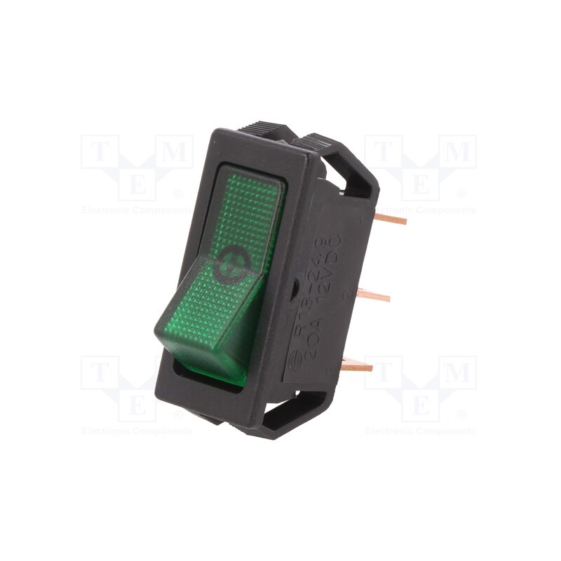 1 pcs x SCI - R13-249B-01-BG - ROCKER, SPST, Pos: 2, ON-OFF, 20A/12VDC, green, neon lamp, 50mΩ