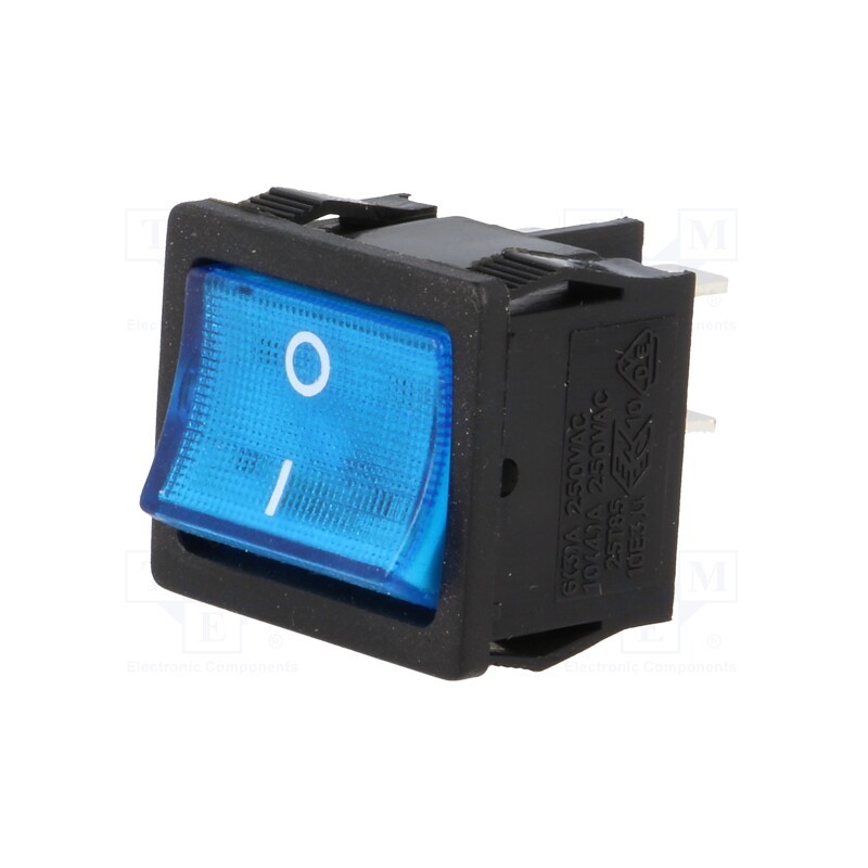 1 pcs x SCI - R13-33B-02-BBL-2D-N-2 - ROCKER, DPST, Pos: 2, ON-OFF, 6A/250VAC, blue, neon lamp, 250V, 50mΩ