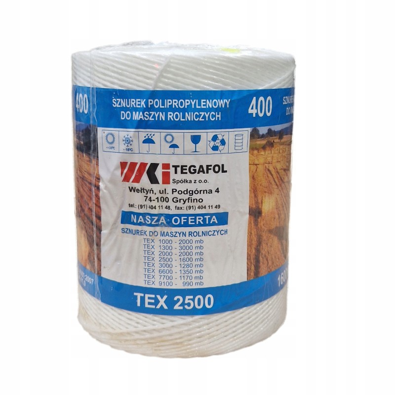 Agricultural twine 1600m tex 2500 white tegafol