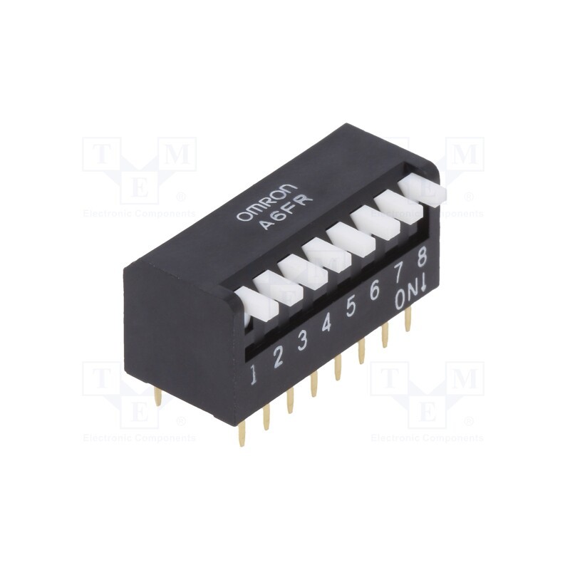 1 pcs x OMRON OCB - A6FR8104 - Switch: DIP-SWITCH, Poles number: 8, ON-OFF, 0.025A/24VDC, Pos: 2