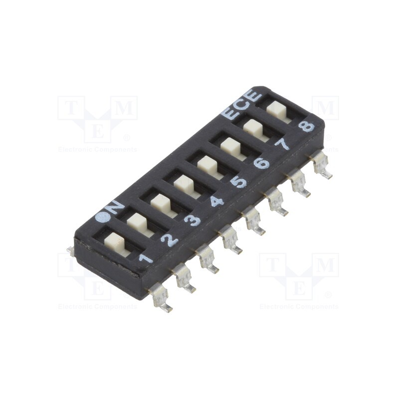 1 pcs x ECE - ESD108LTZ - Switch: DIP-SWITCH, Poles number: 8, OFF-ON, 0.025A/24VDC, Pos: 2