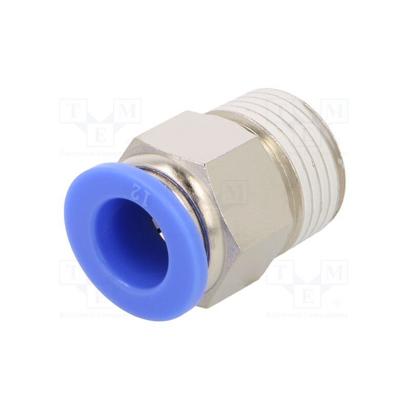 1 pcs x PNEUMAT-123.012-12 - Push-in fitting, straight, -0.95÷15bar, nickel plated brass